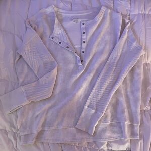 Aerie White Waffle Knit Henley Top